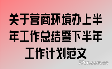 关于营商环境办上半年工作总结暨下半年工作计划范文