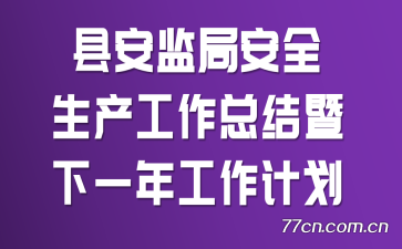 县安监局安全生产工作总结暨下一年工作计划