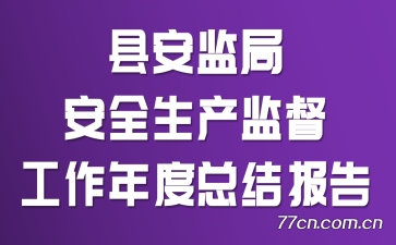 县安监局安全生产监督工作年度总结报告